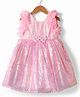 Babyhug Woven Sleeveless Flare Party Dress with Bow & Sequinned Applique - Pink