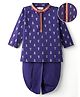 EARTHY TOUCH Single Jersey Knit Full Sleeves Kurta Dhoti Set with Floral Glitter Print & Lace Detailing - Purple
