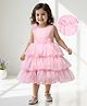 Babyhug Woven Sleeveless Fit & Flare Solid Colour Layered Partywear Dress With Corsages - Pink