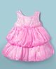 Babyhug Woven Sleeveless Party Dress With Floral Applique & Sequinned Yoke - Pink