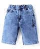 Olio Kids Denim Knit Solid Colour Shorts With Text Embriodery - Blue