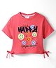 Olio Kids Sinker Knit Half Sleeves T-Shirt With Smiley Print - Fuchsia