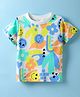 Olio Kids Sinker Knit Half Sleeves T-Shirt With Floral Print - Light Blue