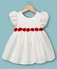 Babyhug 5 Layers With Cotton Lining Premium Satin Puff Sleeves Dress With Corsage - White & Red