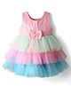 Babyhug Woven Sleeveless Mesh Layered Party Dress with Bow Applique & Sequin Detailing - Multicolor