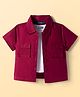 Pine Kids Cotton Woven Half Sleeves Solid Color Shrug with Pockets & Top - Wine & White
