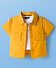 Pine Kids Cotton Woven Half Sleeves Solid Color Shrug with Pockets & Top - Mustard & White