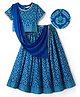EARTHY TOUCH Single Jersey Knit Half Sleeves Choli Lehenga & Dupatta Set With Floral Print - Blue