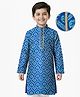 EARTHY TOUCH Single Jersey Knit Full Sleeves Kurta with Motif Glitter Print - Blue
