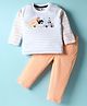 ToffyHouse Interlock Knit Full Sleeves Striped T-Shirt & Lounge Pant Set with Bear Embroidery - Orange