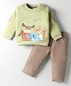 ToffyHouse Fleece Knit Full Sleeves Winter Wear Suit Set with Animal Print - Olive Green & Brown