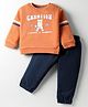 ToffyHouse Fleece Knit Full Sleeves Winter Wear Suit Set with Animal Champion Print - Orange