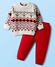 Babyhug Knit Full Sleeves Sweater Set with Fair Isle Design - White & Red