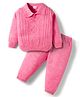 Babyhug Knit Full Sleeves Collar Neck Sweater Set With Cable Knit Design - Pink