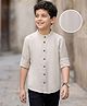 Kookie Kids 100% Cotton Full Sleeves Striped Shirt With Mandarin Collar - Beige