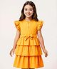 Arias Cotton Woven Half Frill Sleeves Solid Coloured Dress With Gathered Ruffles and Belt - Yellow