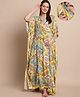 Secret Wish Rayon Woven Half Batwing Sleeves Floral & Paisley Printed Maternity Kaftan Nighty With Side Seam Nursing Acess - Yellow