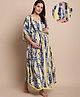 Secret Wish Rayon Woven Three Fourth Batwing Sleeves Tie Dye Maternity Kaftan Nighty With Front Open Nursing Access - Yellow & Blue