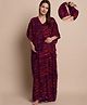 Secret Wish Cotton Woven Half Batwing Sleeves Abstract Printed Maternity Kaftan Nighty With Side Seam Nursing Acess - Purple