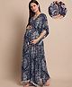 Secret Wish Rayon Woven Half Batwing Sleeves Floral & Paisley Printed Maternity Kaftan Nighty With Side Seam Nursing Access - Navy Blue