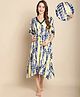 Secret Wish Rayon Woven Half Batwing Sleeves Tie Dye Maternity Kaftan Nighty With Side Seam Nursing Access - Yellow & Blue