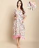 Secret Wish Rayon Woven Half Batwing Sleeves Floral Printed Maternity Kaftan Nighty With Side Seam Nursing Access - Light Pink