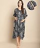 Secret Wish Rayon Woven Half Batwing Sleeves Floral & Paisley Printed Maternity Kaftan Nighty With Side Seam Nursing Access - Navy Blue