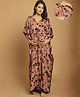 Secret Wish Rayon Woven Half Batwing Sleeves Floral Printed Maternity Kaftan Nighty With Side Seam Nursing Access - Brown
