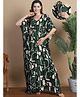 Secret Wish Rayon Woven Half Batwing Sleeves Abstract Printed Maternity Kaftan Nighty With Side Seam Nursing Access - Green