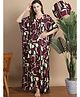 Secret Wish Rayon Woven Half Batwing Sleeves Abstract Printed Maternity Kaftan Nighty With Side Seam Nursing Access - Purple