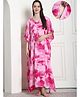 Secret Wish Rayon Woven Half Batwing Sleeves Tie Dye Maternity Kaftan Nighty With Side Zipper Nursing Access - Pink