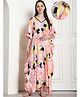 Secret Wish Rayon Woven Half Batwing Sleeves Floral Printed Maternity Kaftan Nighty With Side Zipper Nursing Access - Pink