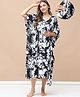 Secret Wish Rayon Woven Half Batwing Sleeves Floral Printed Maternity Kaftan Nighty With Side Zipper Nursing Access - Black & White