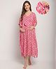 Secret Wish Rayon Woven Half Batwing Sleeves Abstract Printed Maternity Kaftan Nighty With Side Zipper Nursing Access - Pink