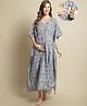 Secret Wish Rayon Woven Half Batwing Sleeves Floral Printed Maternity Kaftan Nighty With Side Zipper Nursing Access - Blue