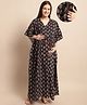 Secret Wish Rayon Woven Half Batwing Sleeves Floral Printed Maternity Kaftan Nighty With Side Zipper Nursing Access - Black