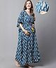 Secret Wish Rayon Woven Half Batwing Sleeves Floral Printed Maternity Kaftan Nighty With Side Zipper Nursing Access - Navy Blue