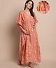 Secret Wish Rayon Woven Half Batwing Sleeves Floral Printed Maternity Kaftan Nighty With Side Zipper Nursing Access - Peach & Yellow