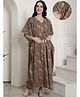 Secret Wish Cotton Woven Half Batwing Sleeves Leaves Printed Maternity Nighty With Side Seam Nursing Access - Maroon & Green