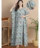Secret Wish Cotton Woven Half Batwing Sleeves Floral & Paisley Maternity Kaftan Nighty With Side Seam Nursing Acess - Sky Blue