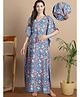 Secret Wish Cotton Woven Half Batwing Sleeves Floral &  Cottoned Maternity Kaftan Nighty With Side Seam Nursing Acess - Light Blue