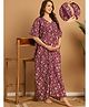 Secret Wish Cotton Woven Half Batwing Sleeves Floral Printed Maternity Nighty With Side Seam Nursing Access - Purple