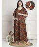 Secret Wish Cotton Woven Half Batwing Sleeves Floral Printed Maternity Nighty With Side Seam Nursing Access - Dark Green