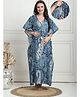 Secret Wish Cotton Woven Half Batwing Sleeves Floral & Paisley Printed Maternity Kaftan Nighty With Side Seam Nursing Acess - Blue