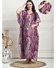 Secret Wish Cotton Woven Half Batwing Sleeves Floral & Paisley Printed Maternity Kaftan Nighty With Side Seam Nursing Acess - Purple