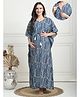Secret Wish Cotton Woven Half Batwing Sleeves Geometric & Floral Printed Maternity Kaftan Nighty With Side Seam Nursing Acess - Blue