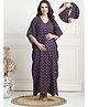 Secret Wish Cotton Woven Half Batwing Sleeves Floral Motifs Printed Maternity Nighty With Side Seam Nursing Access - Dark Blue