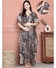 Secret Wish Cotton Woven Half Batwing Sleeves Paisley Printed Maternity Nighty With Side Seam Nursing Access - Black