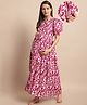 Secret Wish Cotton Woven Half Puffed Sleeves Floral Printed Maternity Dress With Side Zipper Nursing Acess - Pink