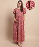 Secret Wish Cotton Woven Half Puffed Sleeves Floral Printed Maternity Dress With Side Zipper Nursing Acess - Maroon